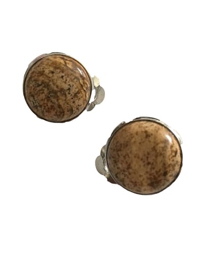 Petra's Sieradenwereld - Clipoorbellen natuursteen Jasper bruin 12 mm