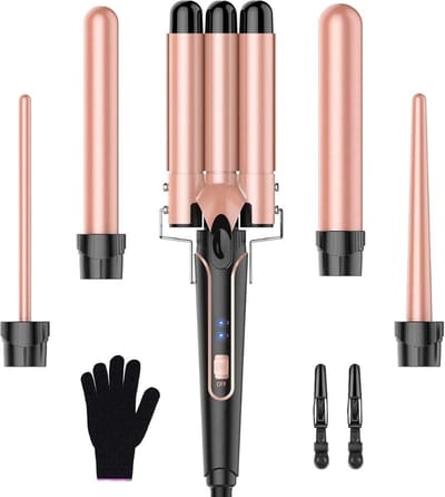 Professioneel en Automatische Krultang 5 in 1 Krultangen - Krulborstel Roterend - Incl. Handschoen, haarklem - Haarkruller Automatisch - Hair Curler - Airstyler - Voor Alle Haarstijlen - Fohnborstel - Multistyler - Roze