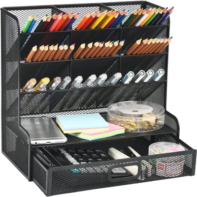 Unyqoos ® Bureau Organizer met Multifunctionele Pennenhouder en Opbergrek voor Kantoorbenodigdheden in Stijlvol Zwart