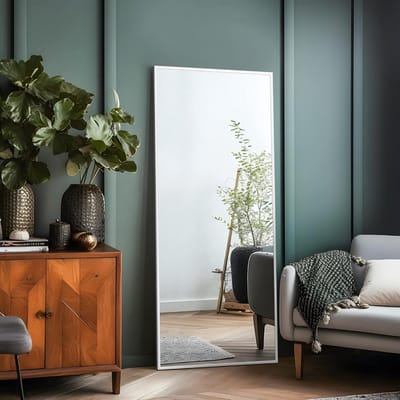 Staande Spiegel Volledige Lengte 150x40 cm - Vloerspiegel XL met Standaard en Ophangmogelijkheid - Wit