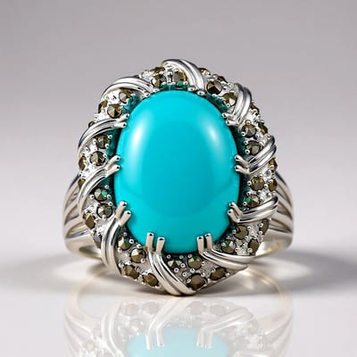 Cavill - Zilveren Ring met 4,25 ct Peruaanse Amazoniet Ovaal - 925 Sterling Zilver - 40 Marquesieten Pavé Totaal 0,40 ct - Vintage Boho Elegantie