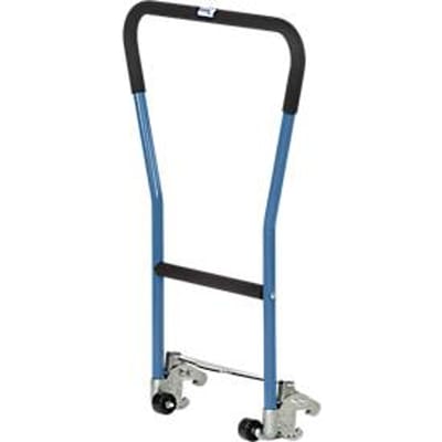 Duwbeugels, voor palletonderstel, stalen buis, blauw, insteekbaar, 2 hulpwielen