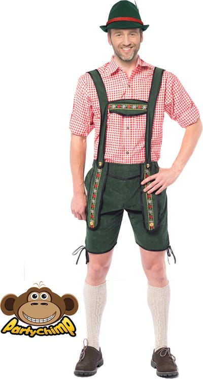 Partychimp Voordelige Korte Lederhose Man Johann Oktoberfest Heren Lederhosen Man Carnavalskleding Heren Carnaval - Maat S - Groen - Polyester
