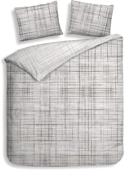 Heckettlane Dekbedovertrek Helgi - Bedlinnen met Strepen print - 200x200-220 cm - Tweepersoons - Grijs - Dekbedovertrek van 100% Katoen-Twill