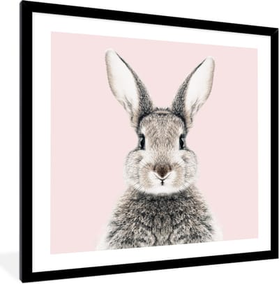 FrameYourWall® - Fotolijst met poster 40x40 - Konijn - Huisdieren - Portret - Roze - Fotokader van hout - Kaders en lijsten - Houten fotolijstje - Wissellijst voor muurposter - Picture en photo frame - Posterlijst - Fotohouder
