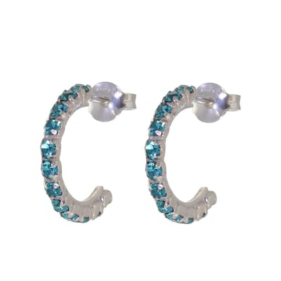 Behave – Oorbellen – 925 Sterling Zilveren Oorringen met Petrol Blauw Kristal steentjes