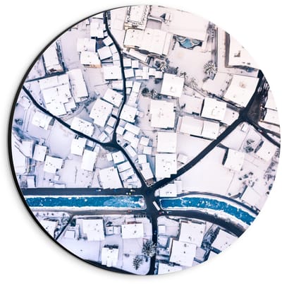 Dibond Wandcirkel - Bovenaanzicht Stad  - 20x20cm Foto op Aluminium Wandcirkel (met ophangsysteem)