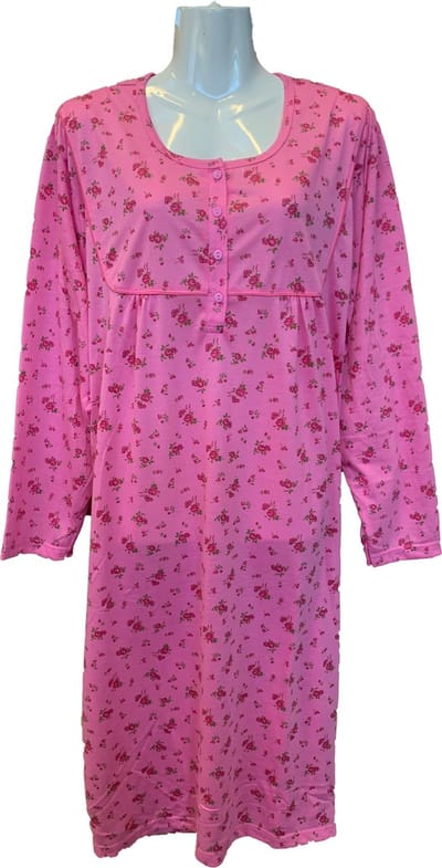 Dames Nachtjapon Gebloemd met lange mouwen - Kleur Roze - Maat M