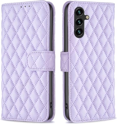 BINFEN Hoesje - Geschikt voor Samsung Galaxy A15 Hoesje - BINFEN Rhombus Book Case - Lavendel