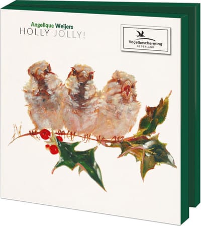 Bekking & Blitz - Kerstkaartenmapje - Winterkaarten - Kunstkaarten - Inclusief enveloppen - Inclusief sluitzegels - Uniek design - Dieren - Vogels - Mussen - Holly Jolly - Angelique Weijers, Vogelbescherming Nederland