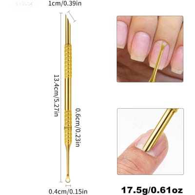 Poussoir en acier pour nail art double tête tête ronde tête oblique retirer les peaux mortes outil de manucure pour salons de manucure or
