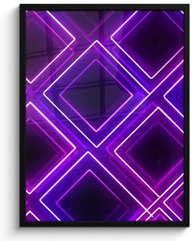 Poster in lijst - Fotolijst 50x70 cm - Posters - Gaming - Ruiten - Neon - Paars - Posterlijst zwart - Decoratie - Wanddecoratie woonkamer - Muurdecoratie slaapkamer