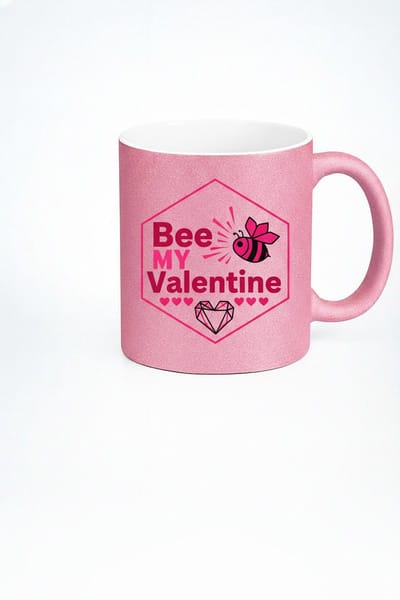 Glitter Roze 'Bee My Valentine' Mok | Valentijn Cadeau Beker met Bijtje & Hartjes
