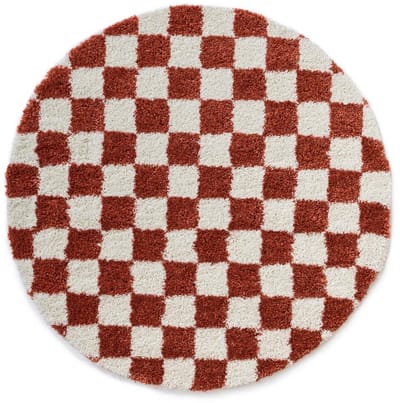 Rond checkerboard vloerkleed - Check ivoor/koraal 250