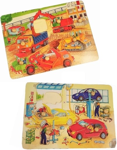 2x houten noppenpuzzel garage - noppen puzzel dikke houten noppen