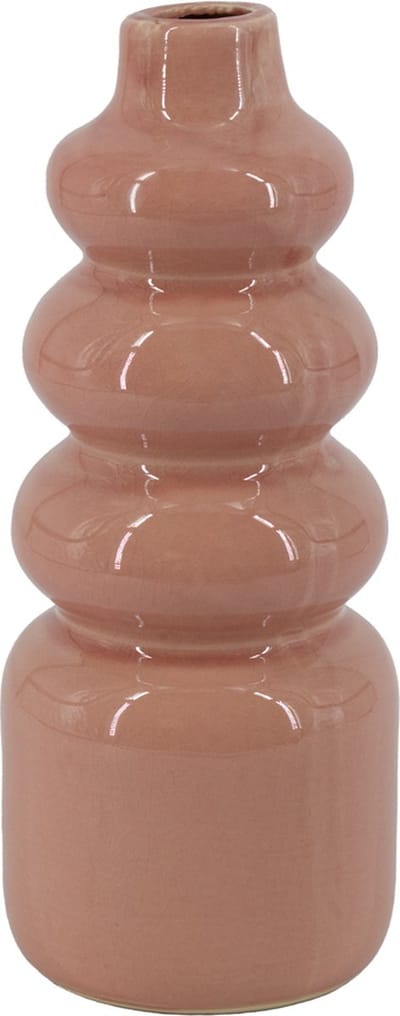 HomeBound by KY | Aardewerk vaas disk pink | 13,5x13,5x32,5cm | bloemenvaas keramiek schijven roze