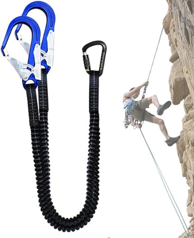 Veiligheids Harnas - Valbeveiliging Lanyard - Hoogte Werk - Dubbel Elastisch Touw - 2500KG Lagermaat - Zwart