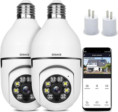 2x Slimme Wifi Camera in Lichtbol, 5G Dual Band, 360° Panoramabeeld