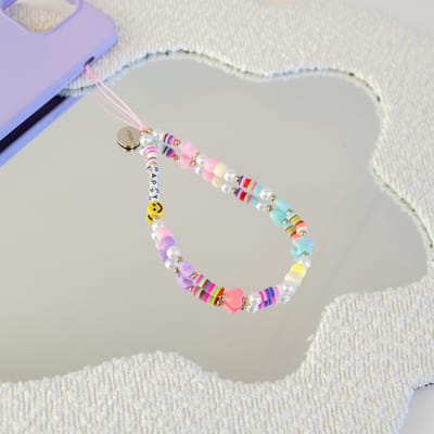 xoxo Wildhearts koord - Fun Times - Phone Charm (small) - bedeltje geschikt voor iPhone - Kralenketting - kort telefoonkoord geschikt voor Samsung - geschikt voor alle telefoonmodellen - Regenboog - Meerkleurig