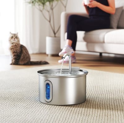 MEUNIQ katten drinkfontein 2,5L RVS met 2 waterstanden, actiefkoolfilter, stille pomp, LED en waterniveauvenster, drinkfontein voor katten
