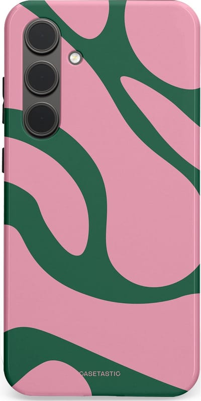 Casetastic hoesje geschikt voor Samsung Galaxy S24 Plus - Dubbellaagse bescherming - Groen Roze Dansende Vormen - Fashion Case - Lichtroze Donkergroen