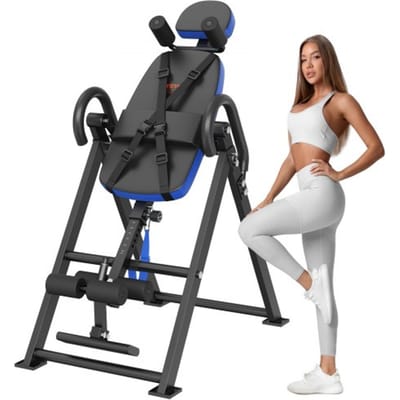 VEVOR Inversietafel, 136 kg draagvermogen, multifunctioneel apparaat, rugtrainer, opvouwbaar krachttrainingsapparaat met hoofdsteun, enkelvergrendeling, verstelbare beschermgordel, blauw/zwart
