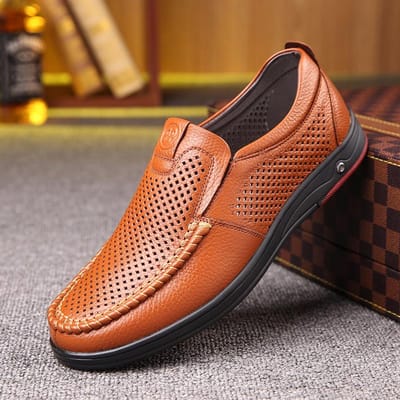 Heren Grote Maat Holle Zachte Leren Sandalen Hol Ademend Casual Herenschoenen Trendy Instapper Papa Leren Schoenen voor Heren 42