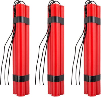 Boland Dynamiet staven van plastic 23 cm - 3x - feestartikelen cowboy/piraten/boeven thema - rood