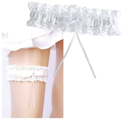 Kousenband wit met kant strikje- Weddingfashion band bruiloft| Bruiloft - Trouwen - Stretch - Bruid accessoire - Vrijgezellenfeest- Huwelijksnacht