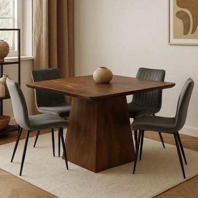 Mangohouten Eettafel Nova Vierkant 90x90 cm Donkerbruin Mahom Industrieel - Dinertafel van Mangohout & Metaal - Industriële Eettafel