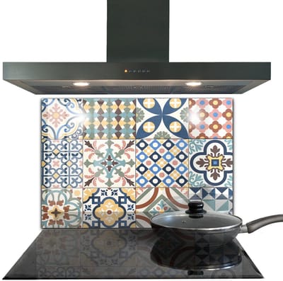 Tulup Achterwand Keuken - Portugese mozaïekornamenten Spatscherm Keuken - 80 x 60 cm - Blauw Foto Achterwand Keuken - Texturen en Patronen Spatplaat Keuken - Kookplaat achterwand - Kookplaatachterwanden