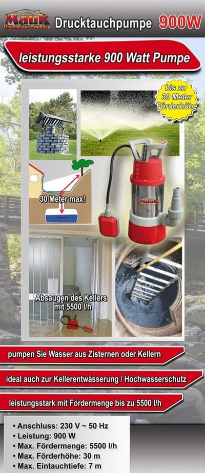 Drukdompelpomp - Vuilwaterpomp - Kelderdrainage Bescherming - Tot 20m Opvoerhoogte - 3000 l/u - Rood