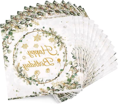 Verjaardagsservetten van papier - 50 stuks - Eucalyptus design - Elegante tafeldecoratie voor feestjes - Geschikt voor mannen en vrouwen