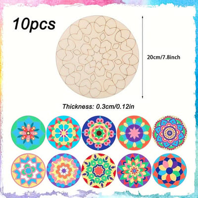 Lot de 10 pièces Mandala Dotting Art Bois Artisanat, Formes en Bois Non Finies pour Peinture DIY, Loisirs Créatifs et Décoration Intérieure avec Designs Artistiques 10pcs beige