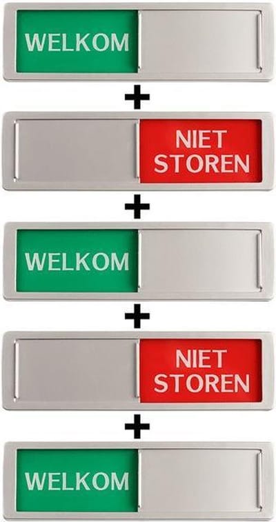 Welkom - Niet Storen Schuifbordje 5 stuks - Hoge Kwaliteit - Aluminium Look - 17,5 cm x 5 cm x 0,6 cm - Promessa Design Schuifborden.