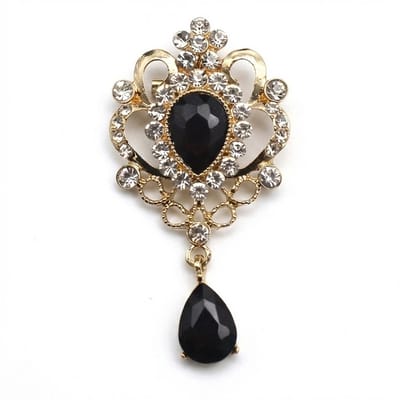 Vintage Geïnspireerde Broche met Afneembare Strass & Multicolor Edelstenen – Zwart