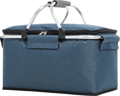 Blauwe Picknickmand Opvouwbaar - Boodschappenmand Picknicktas - Winkelmand Koeltas