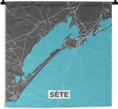 Wandkleed - Wanddoek - Plattegrond - Kaart - Sète - Frankrijk - Stadskaart - 180x180 cm - Wandtapijt