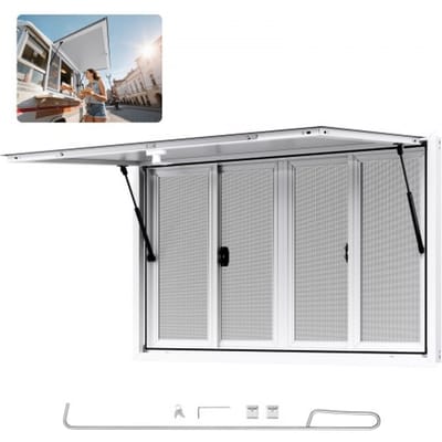VEVOR Food Trailer Raam (1346 x 838 mm installatie afmetingen) Draaibaar, Food Trailer Serveerraam met 85° openingshoek en 4 schuiframen, Concessie Raam voor Concessie Stands Food Trucks