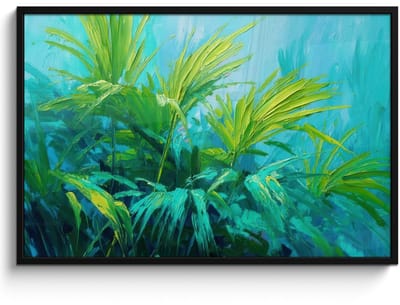 Poster in lijst - Fotolijst 120x80 cm - Posters - Bladeren - Groen - Schilderij - Abstract - Posterlijst zwart - Decoratie - Wanddecoratie woonkamer - Muurdecoratie slaapkamer