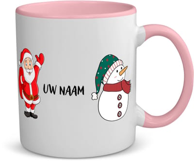 Akyol - kerst sneeuwpop en kerstman met eigen naam koffiemok - theemok - roze - Kerstmis - kerst beker - winter - kerst - christmas - kerst cadeau - 350 ML inhoud