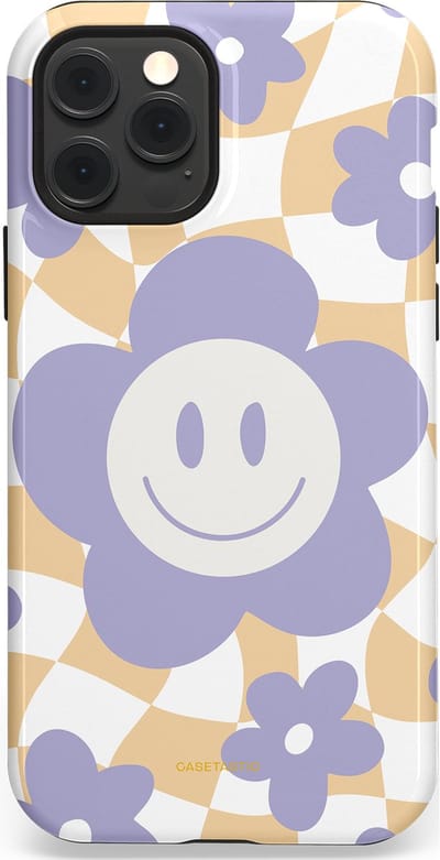 Casetastic hoesje geschikt voor Apple iPhone 12 / Apple iPhone 12 Pro - MagSafe - Dubbellaagse bescherming - Madeliefjes magie - Fashion Case - Lila Wit Zand Lichtgrijs