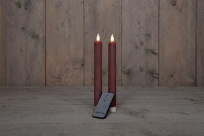 LED kaarsen met bewegende vlam 2x - Antiek Roze - Afstandsbediening - Dinerkaars rustiek wax 23 cm - LED kaars batterij