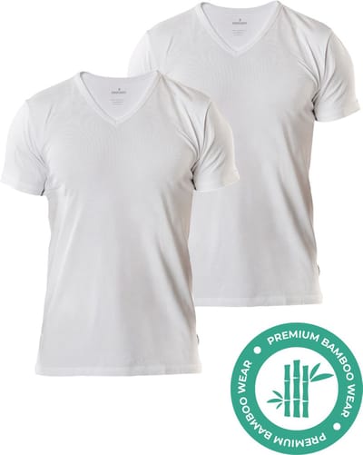 SQQUADD® Bamboe T-Shirt Heren - Regular fit - V-hals - Maat S - 2-pack - Zijdezacht en Ademend - Anti Zweet T-Shirt - Ondershirt Heren - Wit