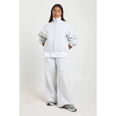 boohoo Dames Plus verstelbare toggleknoop joggingbroek met wijde pijpen | Grijze Mergel | Maat: 46