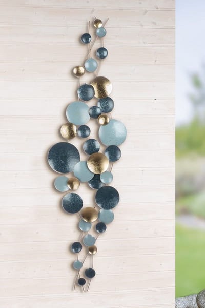 wanddecoratie dots turquase - metaal geschilderd - 6x167x46 cm - wand relief handgemaakt