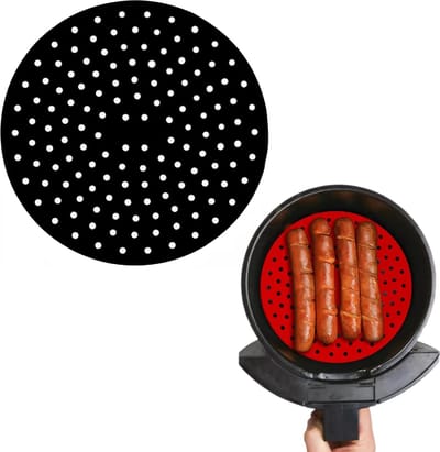 Consumerce® Siliconen Airfryer Bakmat – Rond 8 Inch – Zwart – Airfryers – Heteluchtfriteuse – Bakpapier Accessoires – Air Fryer Bakje XL XXL – Heteluchtoven – Hetelucht Oven Bakjes – Friteuse Mandje – Papier