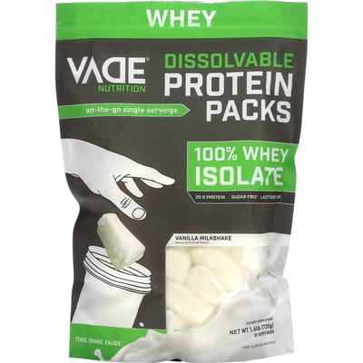 Vade Nutrition, Pack de Protéines Solubles, 100% Isolat de Whey, Milk-shake Vanille, 1,6 lb (720 g)