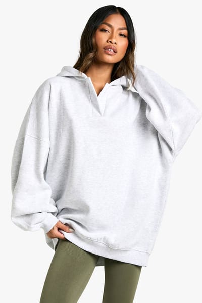 boohoo Dames Notch Neck Balloon Sleeve Oversized Hoodie | Asgrijs | Maat: Small