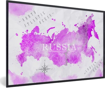 Poster in lijst - Fotolijst 120x80 cm - Posters - Wereldkaart - Roze - Rusland - Posterlijst zwart - Decoratie - Wanddecoratie woonkamer - Muurdecoratie slaapkamer